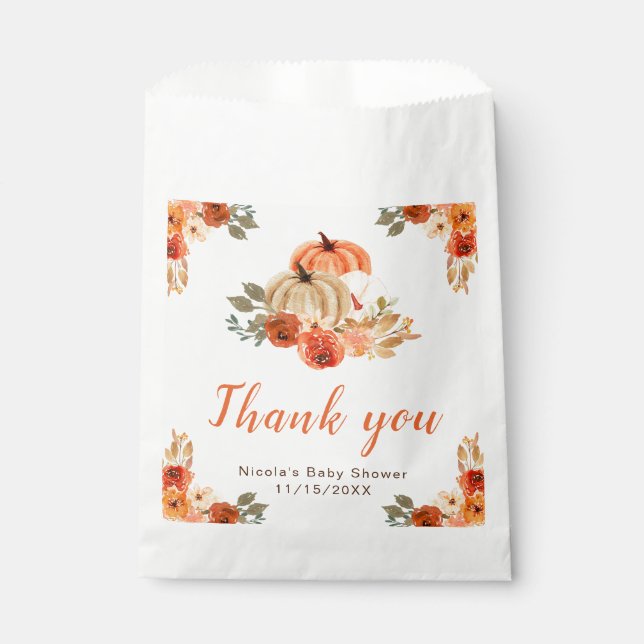 Orange Floral Pumpkins Baby Shower  Favor Bag (Front)