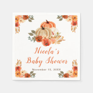 Orange Floral Pumpkins Baby Shower Napkins