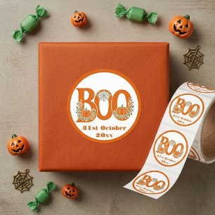 Orange Floral Pumpkins Botanical Halloween BOO Art Classic Round Sticker