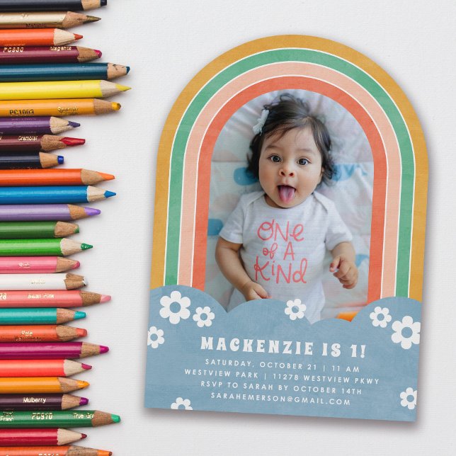 Orange Floral Rainbow Kid's Birthday Invitation (Creator Uploaded)