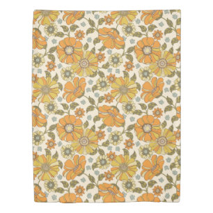 Orange Floral Retro 70s Pattern Duvet Cover