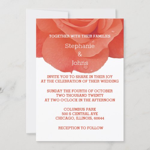 Orange Floral Rose Flower Elegant Rustic Wedding Invitation