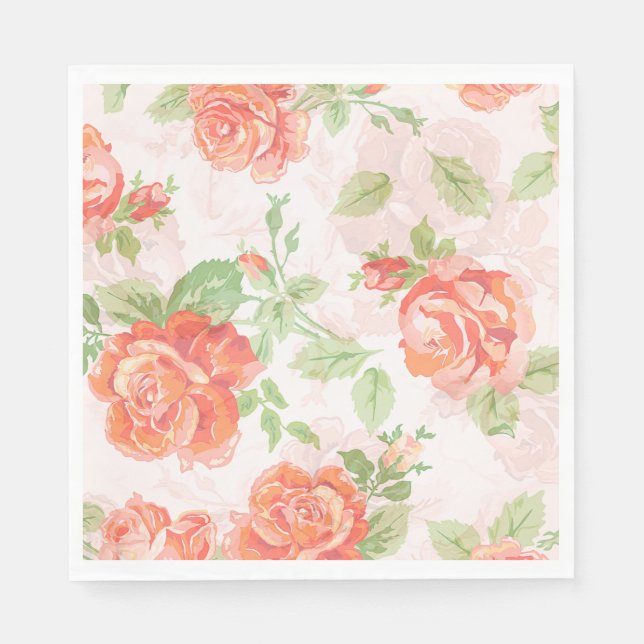Orange floral rose Paper  Napkins (Front)