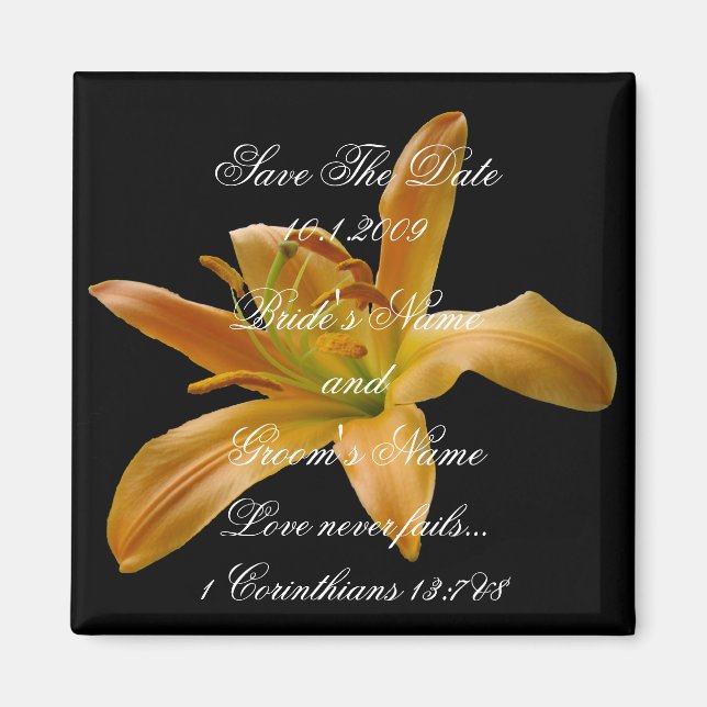 Orange Floral Save the Date magnet (Front)