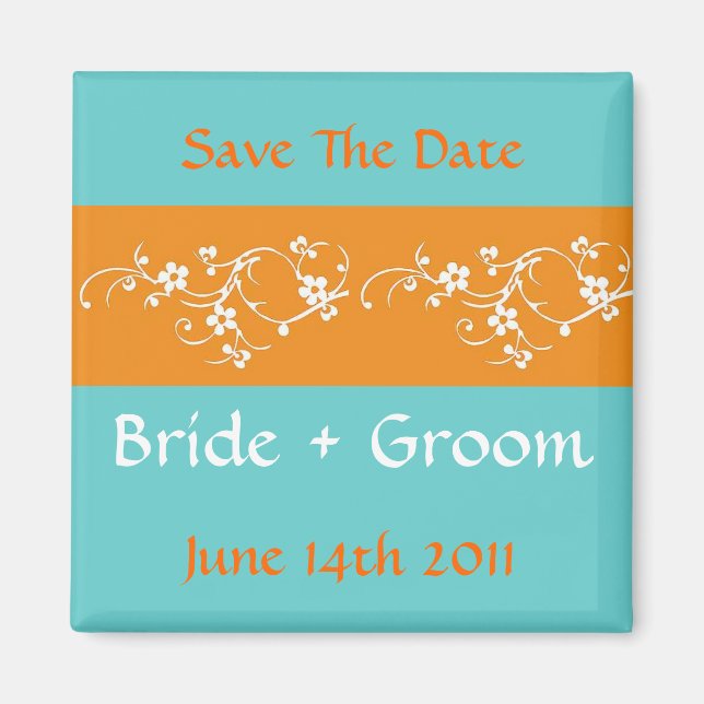 Orange Floral Save The Date Magnet (Front)