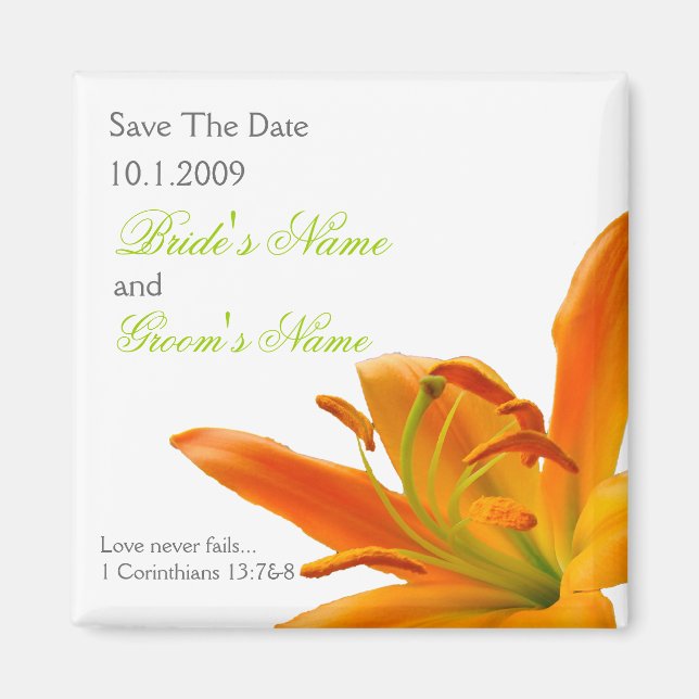 Orange Floral Save the Date magnet 3 (Front)