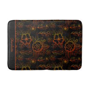 Orange floral seamless pattern personalized name bath mat