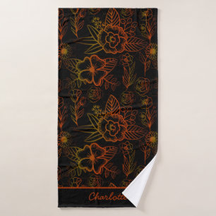 Orange floral seamless pattern personalized name bath towel