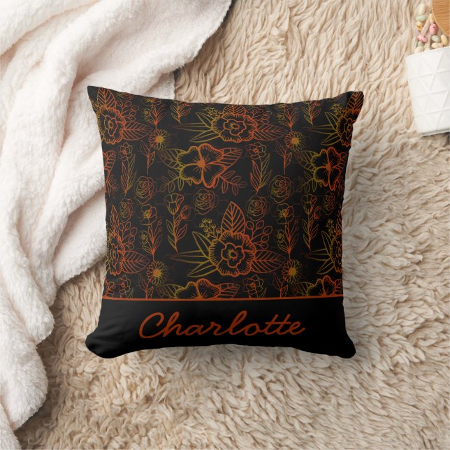 Orange floral seamless pattern personalized name throw pillow (Blanket)