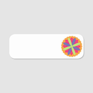 Orange floral shapes illustration name tag