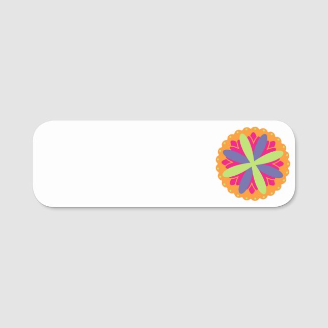Orange floral shapes illustration name tag (Front)