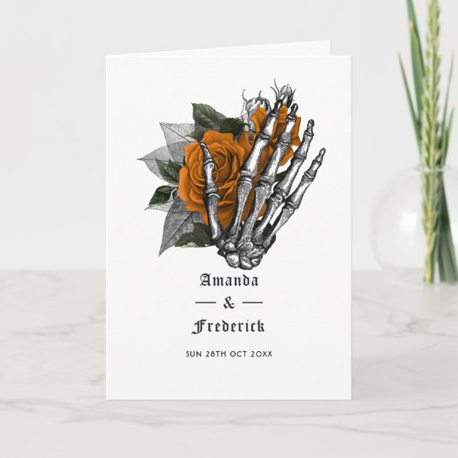 Orange Floral Skeleton Gothic Wedding Program (Front)