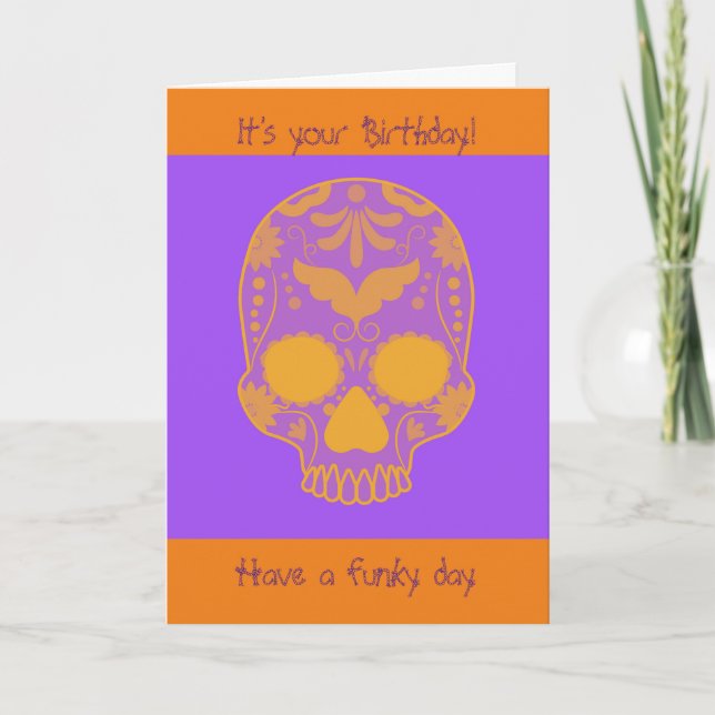 Orange floral skull birthday card (Front)