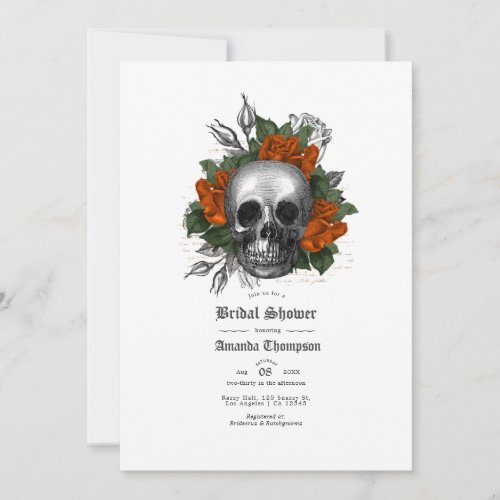 Orange Floral Skull Gothic Bridal Shower Invitation