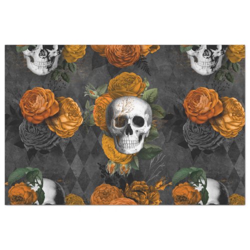 Orange Floral Skull Series Design 2 Tissue Paper