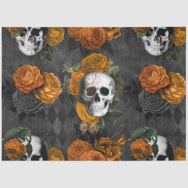 Orange Floral Skull Series Design 2 Tissue Paper (Front)