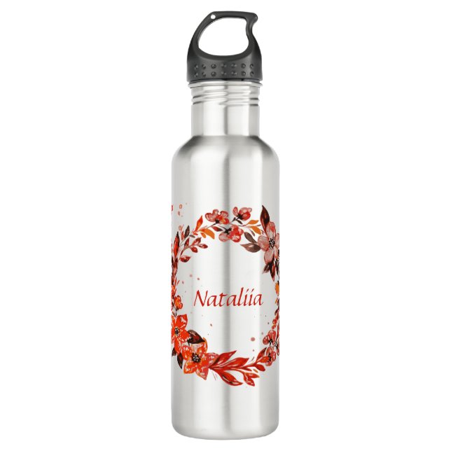Orange Floral  Stainless Steel Water Bottle (Front)