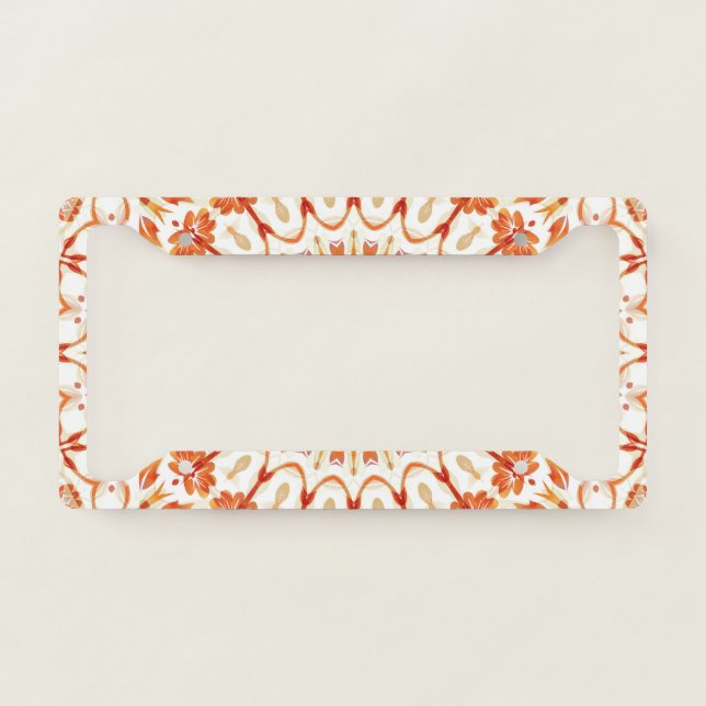 Orange Floral Sun Mandala  License Plate Frame (Front)
