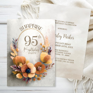 Orange Floral Surprise 95th Birthday Party Invitation
