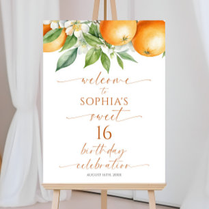 Orange Floral Sweet 16 Birthday Welcome Sign