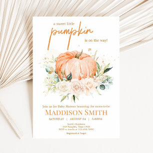 Orange Floral Sweet Little Pumpkin Baby Shower Invitation