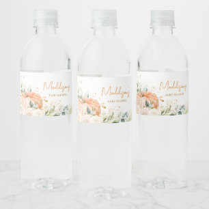 Orange Floral Sweet Little Pumpkin Baby Shower Water Bottle Label