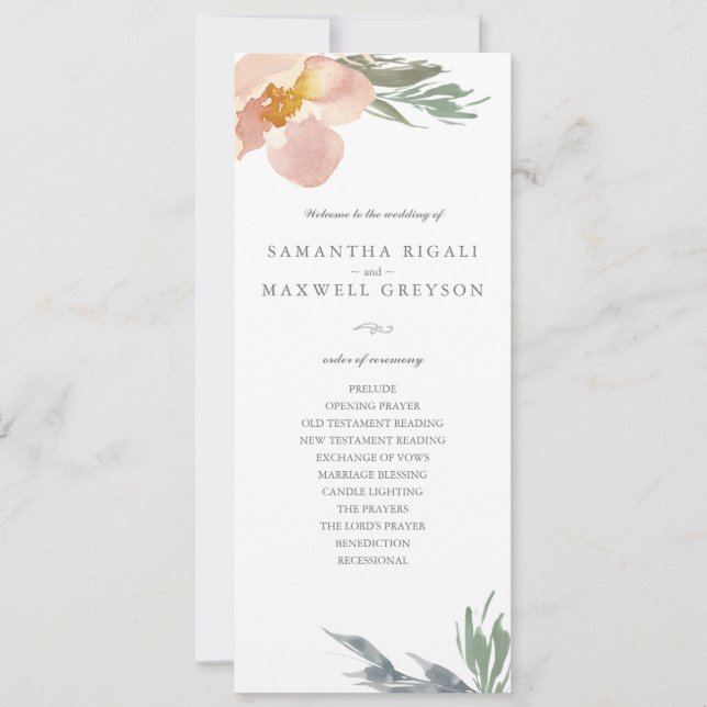 Orange Floral Tea Length Wedding Program (Front)