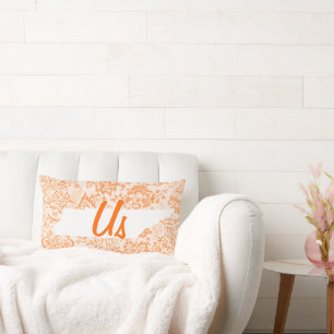 Orange Floral Tennessee Your State together "us" Lumbar Pillow