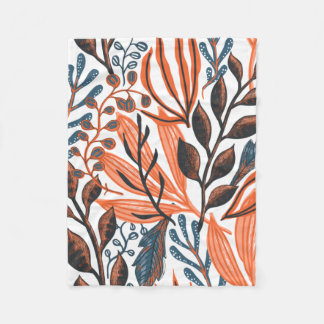 Orange Floral themed Fleece Blanket