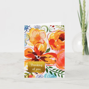 Orange Floral Thinking of You  Card