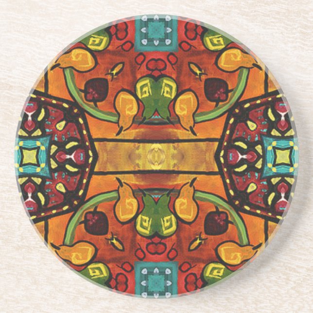 Orange Floral Tiles Coaster (Front)