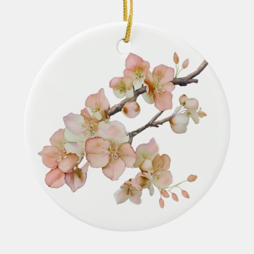 Orange floral tree blossoms ceramic ornament