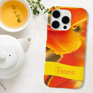 Orange Floral Tulip Flower Petals Custom Name iPhone 16 Pro Case