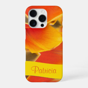 Orange Floral Tulip Flower Petals Custom Name iPhone 16 Pro Case