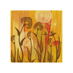 Orange Floral: Vibrant Background Pattern Wood Wall Art