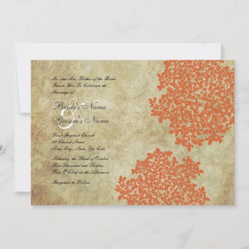 Orange Floral Vintage Wedding Invitations