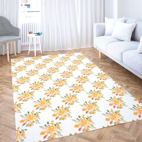 Orange floral watercolor checker pattern outdoor rug
