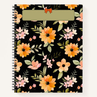 Orange Floral Watercolor Notebook Cover