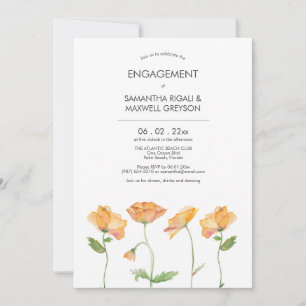 Orange Floral Watercolor Poppies Engagement Party Invitation