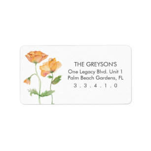 Orange Floral Watercolor Poppies Label
