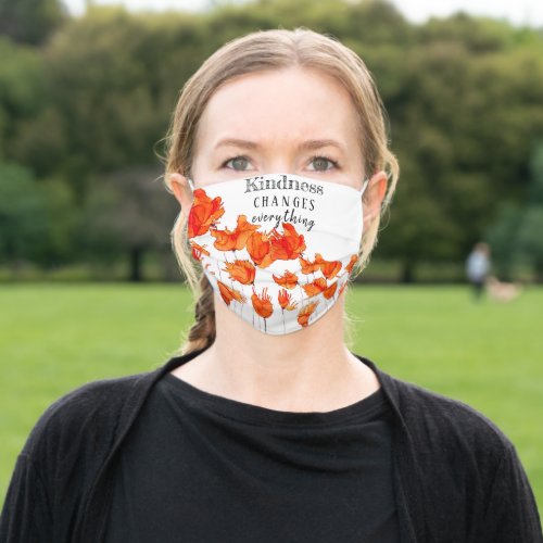 Orange Floral Watercolor Poppy Flowers Adult Cloth Face Mask