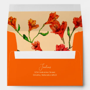 Orange Floral Watercolor Wedding Envelope