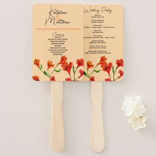 Orange Floral Watercolor Wedding Hand Fan