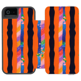 Orange Floral Wavy Stripe Pattern iPhone SE/5/5s Wallet Case
