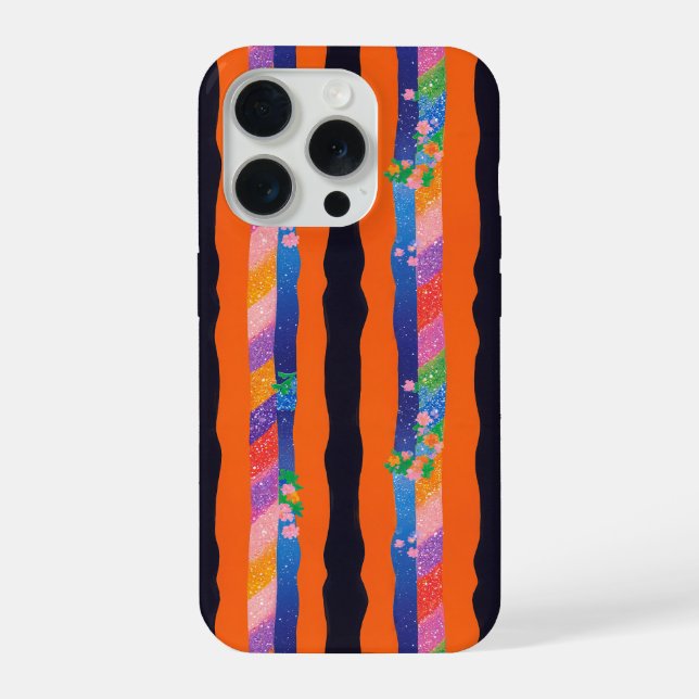 Orange Floral Wavy Stripe Pattern iPhone Case (Back)