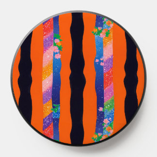 Orange Floral Wavy Stripe Pattern PopSocket