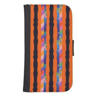 Orange Floral Wavy Stripe Pattern Galaxy S4 Wallet Case