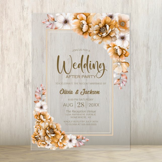 Orange Floral Wedding After Party Acrylic Invitations (Creator Uploaded)