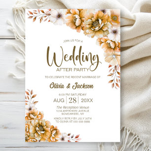 Orange Floral Wedding After Party Invitation