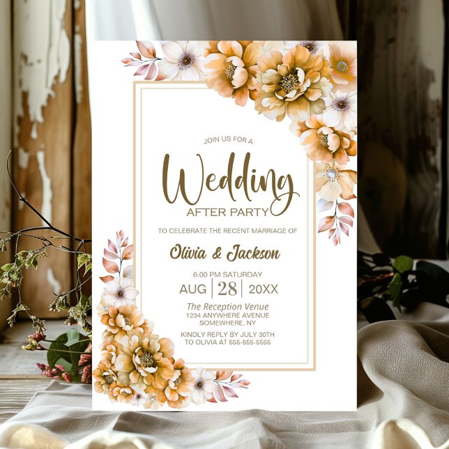 Orange Floral Wedding After Party Invitation (Creator Uploaded)